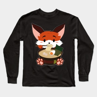 Anime Cute Fox Japanese Ramen Noodles Kawaii Gift print Long Sleeve T-Shirt